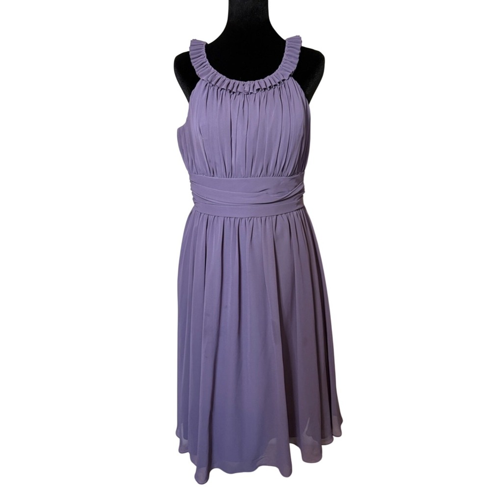 Mori Lee Lavender Sleeveless Halter Chiffon Dress with‎ Scarf Sz 14